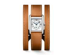 Longines DolceVita   Mini Quarz Edelstahl 22x29mm silbernes Zifferblatt mit Brillanten braunes Lederband – Damenuhren Uhr ohne Datum aus Edelstahl und Leder. Das Gehäuse ist rechteckig und silber. Das Lederarmband ist braun. Das Zifferblatt ist römisch und silber. – Ansicht 6