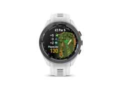 Garmin Approach S70 Smartwatch Kunststoff 42mm digitale Anzeige weißes Silikonband – Herrenuhren Uhr Multifunktion aus Keramik und Kunststoff. Das Gehäuse ist rund und grau. Das Kautschuk / Kunststoff / Silikon Armband ist weiß. Das Zifferblatt ist digital und schwarz.