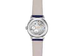 Union Glashütte 1893 Johannes Dürrstein Edition Gangreserve Handaufzug Edelstahl 41mm graues Zifferblatt blaues Lederband – Herrenuhren Uhr mit Datum aus Edelstahl und Leder. Das Gehäuse ist rund und silber. Das Lederarmband ist blau. Das Zifferblatt ist arabisch und grau. – Ansicht 7