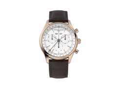 Frederique Constant Classics Triple Calendar Chronograph Quarz Edelstahl Roségold-PVD 40mm weißes Zifferblatt braues Lederband – Herrenuhren Chronograph aus Edelstahl, Leder und PVD beschichtet. Das Gehäuse ist rund und roségold. Das Lederarmband ist braun. Das Zifferblatt ist ein Index in weiß.