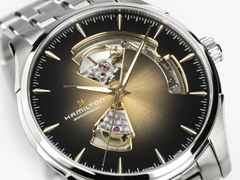 Hamilton Jazzmaster Open Heart Automatik Edelstahl 40mm braunes Zifferblatt Metallband – Herrenuhren Uhr ohne Datum aus Edelstahl. Das Gehäuse ist rund und silber. Das Edelstahlarmband ist silber. Das Zifferblatt ist ein Index in braun. – Ansicht 2