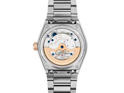 Frederique Constant Highlife Perpetual Calendar Manufacture Automatik Edelstahl Roségold-PVD 41mm silbernes Zifferblatt Metallband bicolor – Herrenuhren Uhr mit Kalender aus Edelstahl und PVD beschichtet. Das Gehäuse ist rund und silber-roségold. Das Edelstahlarmband ist silber-roségold. Das Zifferblatt ist ein Index in silber. – Ansicht 2