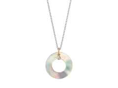 Gellner Sonderedition Collier "Roller Light Edition" Silber 45cm Kreis aus weißem Perlmutt mit Briolett 0,230ct – Halsschmuck Collier aus 750 Rotgold, 925 Silber und und .