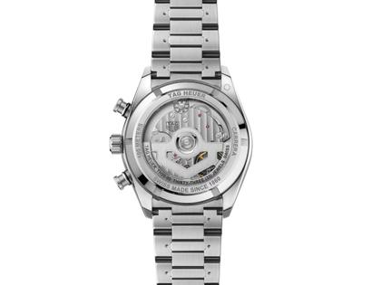 TAG Heuer Carrera Chronograph Sport Automatik Edelstahl 42mm silbernes Zifferblatt Metallband – Herrenuhren Chronograph aus Edelstahl und Keramik. Das Gehäuse ist rund und silber. Das Edelstahlarmband ist silber. Das Zifferblatt ist arabisch Index und silber. – Ansicht 2