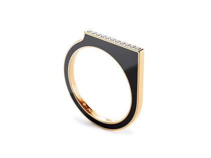 Niessing Setario Square Ring Fine Rose mit schwarz-weißer Emaille und Brillanten – Ringe Ring aus 750 Rotgold, Emaille und und .