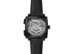 TAG Heuer Monaco Evergraph Automatik Titan DLC-Schwarz 40mm skelettiertes Zifferblatt schwarzes Kautschukband – Herrenuhren Chronograph aus DLC beschichtet und Titan. Das Gehäuse ist quadratisch und schwarz. Das Kautschuk / Kunststoff / Silikon Armband ist schwarz. Das Zifferblatt ist ein Index in schwarz. – Ansicht 2