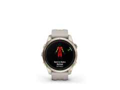 Garmin epix Pro Sapphire Edelstahl softgold beschichtet 42 mm Kautschukband beige – Herrenuhren Uhr Multifunktion aus DLC beschichtet, Edelstahl und Kautschuk. Das Gehäuse ist rund und beige. Das Kautschuk / Kunststoff / Silikon Armband ist beige. Das Zifferblatt ist digital und schwarz. – Ansicht 2