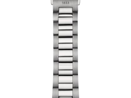 Tissot PR 100 Quarz Edelstahl 40mm schwarzes Zifferblatt Metallband – Herrenuhren Uhr mit Datum aus Edelstahl. Das Gehäuse ist rund und silber. Das Edelstahlarmband ist silber. Das Zifferblatt ist ein Index in schwarz. – Ansicht 5