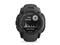 Garmin Instinct 2X Solar faserverstärktes Polymer schiefergrau 50 mm Kautschukband schiefergrau – Damenuhren Uhr Multifunktion aus Kautschuk und Kunststoff. Das Gehäuse ist rund und schwarz. Das Kautschuk / Kunststoff / Silikon Armband ist schwarz. Das Zifferblatt ist digital und schwarz.