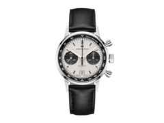 Hamilton American Classic Intra-Matic Auto Chrono 40 mm silbernes Zifferblatt schwarzes Lederband – Herrenuhren Chronograph aus Edelstahl und Leder. Das Gehäuse ist rund und silber. Das Lederarmband ist schwarz. Das Zifferblatt ist ein Index in weiß.