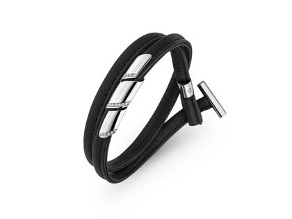 Henrich & Denzel Loop Armband aus schwarzem Leder Platin mit Brillanten 0,080ct – Armschmuck Armband aus 950 Platin, Leder und und .