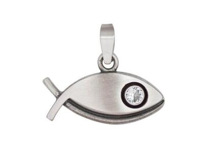 Nordform Motivanhänger Fisch mit Bergkristall – Anhänger Anhänger mit Besatz aus 925 Silber.