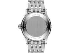 Breitling Navitimer Automatic GMT 41 Chronometer Edelstahl schwarzes Zifferblatt Metallband – Herrenuhren Uhr mit Datum aus Edelstahl. Das Gehäuse ist rund und silber. Das Edelstahlarmband ist silber. Das Zifferblatt ist ein Index in schwarz. – Ansicht 2