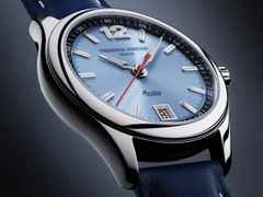 Frederique Constant Classics Vintage Rally Healey Automatik Edelstahl 36mm blaues Zifferblatt blaues Lederband limitiert – Damenuhren Uhr mit Datum aus Edelstahl und Leder. Das Gehäuse ist rund und silber. Das Lederarmband ist blau. Das Zifferblatt ist arabisch Index und blau. – Ansicht 4