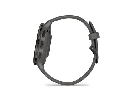 Garmin Venu 3S faserverstärktes Polymer kieselgrau 41mm kieselgraues Kautschukband – Herrenuhren Uhr Multifunktion aus Edelstahl, Kautschuk, Kunststoff und PVD beschichtet. Das Gehäuse ist rund und anthrazit. Das Kautschuk / Kunststoff / Silikon Armband ist anthrazit. Das Zifferblatt ist digital und schwarz. – Ansicht 4