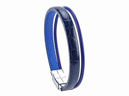 Wendestein/ Balance Band Armband Kalbsleder mir Krokoprint Ultramarin dunkelblau innen blau – Armschmuck Armband aus Edelstahl, Kautschuk und und .