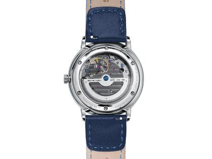 Sternglas Lumatik Automatik Edelstahl 38mm hellblaues Zifferblatt schwarzes Lederband – Herrenuhren Uhr mit Datum aus Edelstahl und Leder. Das Gehäuse ist rund und silber. Das Lederarmband ist schwarz. Das Zifferblatt ist arabisch Index und blau. – Ansicht 3