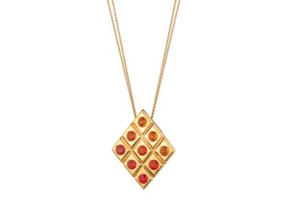 A. Odenwald Catwalk Kette mit Anhänger Gelbgold mit verschiedenfarbigen Saphiren – Halsschmuck Kette mit Anhänger aus 750 Gelbgold. – Ansicht 2