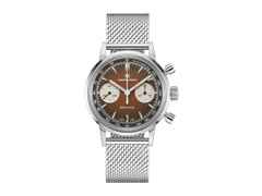 Hamilton American Classic Intra-Matic Chronograph H Handaufzug Edelstahl 40mm braunes Zifferblatt braunes Lederband – Herrenuhren Chronograph aus Edelstahl. Das Gehäuse ist rund und silber. Das Lederarmband ist braun. Das Zifferblatt ist ein Index in braun. – Ansicht 2