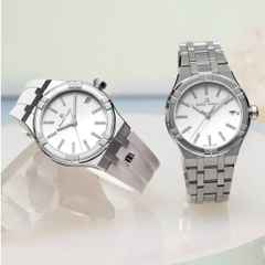 Maurice Lacroix Aikon Quartz Edelstahl 35mm weißes Zifferblatt Metallband – Damenuhren Uhr mit Datum aus Edelstahl. Das Gehäuse ist rund und silber. Das Edelstahlarmband ist silber. Das Zifferblatt ist ein Index in weiß. – Ansicht 2