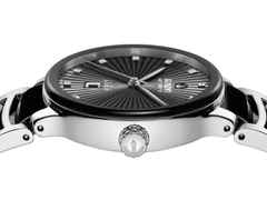 Rado Centrix Diamonds Automatik Edelstahl Roségold-PVD 30,5mm schwarzes Zifferblatt mit Brillanten Metallband – Damenuhren Uhr mit Datum aus Edelstahl und Keramik. Das Gehäuse ist rund und silber. Das Keramikarmband ist schwarz. Das Zifferblatt ist ein Index in schwarz. – Ansicht 3