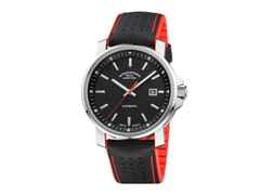 Mühle Glashütte 29er Big Automatik Edelstahl 42,4mm schwarzes Zifferblatt schwarz-rotes Leder-Kautschukband – Herrenuhren Uhr mit Datum aus Edelstahl. Das Gehäuse ist rund und silber. Das Kautschuk / Kunststoff / Silikon Armband ist schwarz. Das Zifferblatt ist ein Index in schwarz.
