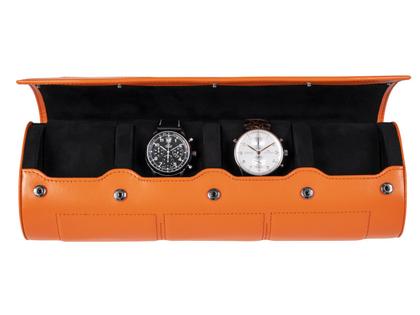 Buben & Zörweg NITRO 4 Case Orange Uhrenetui aus Leder – Uhrenetui Uhrenetui für mehrere Uhren in orange und aus Leder.
