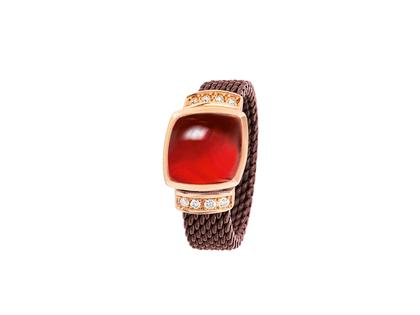 Cédé Creation Milanaise Edelstahl braun Ring Rotgold Granat – Ringe Ring mit Besatz aus 750 Rotgold, Edelstahl und und .