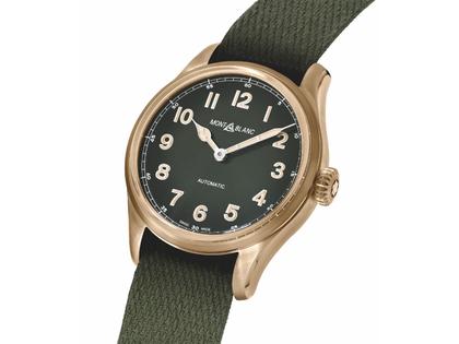 Montblanc 1858 Automatic Bronze 40mm Limited Edition Khaki green – Herrenuhren Uhr ohne Datum aus Bronze und Edelstahl. Das Gehäuse ist rund und roségold. Das Textilarmband ist grün. Das Zifferblatt ist arabisch und grün. – Ansicht 2