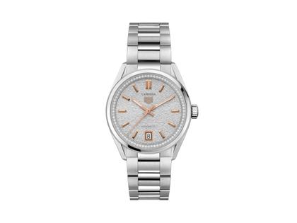 Damenuhren Uhr mit Datum aus Edelstahl. Das Gehäuse ist rund und silber. Das Edelstahlarmband ist silber. Das Zifferblatt ist ein Index in grau.