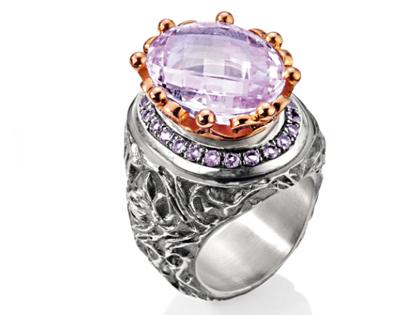 Drachenfels Design Klunkerling Ring groß mit Amethyst – Ringe Ring mit Besatz aus 925 Silber, 1000 Gold und und .