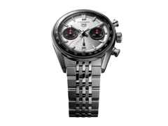 TAG Heuer Carrera Chronograph Automatik Edelstahl 39mm silberfarbenes Zifferblatt Metallband – Herrenuhren Chronograph aus Edelstahl und Keramik. Das Gehäuse ist rund und silber. Das Edelstahlarmband ist silber. Das Zifferblatt ist ein Index in silber. – Ansicht 2