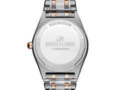 Breitling Chronomat Automatic 36 South Sea Edelstahl grünes Zifferblatt mit Brillanten und bunten Saphiren Metallband – Damenuhren Uhr mit Datum aus 750 Rotgold und Edelstahl. Das Gehäuse ist rund und silber. Das Edelstahlarmband mit Gold ist silber. Das Zifferblatt ist ein Index in grün. – Ansicht 2