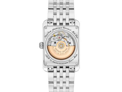 Frederique Constant Classics Carree Automatik Edelstahl 42x30mm blaues Zifferblatt Metallband – Herrenuhren Uhr mit Datum aus Edelstahl. Das Gehäuse ist rechteckig und silber. Das Edelstahlarmband ist silber. Das Zifferblatt ist ein Index in blau. – Ansicht 2