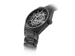 Frederique Constant Highlife Skeleton Automatik Edelstahl 41mm skelettiertes Zifferblatt Metallband und Kautschukband – Herrenuhren Uhr ohne Datum aus Edelstahl, Kautschuk und PVD beschichtet. Das Gehäuse ist rund und schwarz. Das Edelstahlarmband ist schwarz. Das Zifferblatt ist ein Index in grau. – Ansicht 3