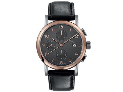 Mühle Glashütte Antaria Chronograph mit Datum anthrazit – Herrenuhren Chronograph aus Edelstahl und vergoldet. Das Armband ist ein Lederarmband. Der Zifferblatt ist arabisch.