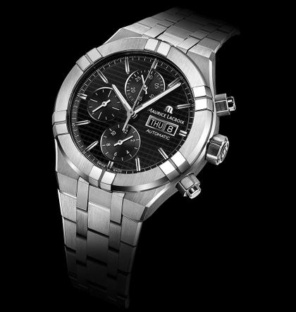 Maurice Lacroix Aikon Chronograph Automatik Edelstahl 44mm schwarzes Zifferblatt Metallband – Herrenuhren Chronograph aus Edelstahl. Das Gehäuse ist rund und silber. Das Edelstahlarmband ist silber. Das Zifferblatt ist ein Index in schwarz. – Ansicht 2