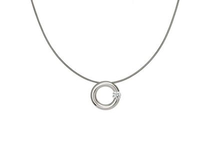 Niessing Spannring Anhänger 16mm Weißgold poliert 0,40 ct – Halsschmuck Anhänger mit Besatz aus 750 Weißgold.