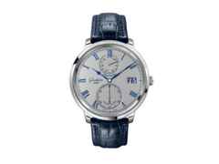 Glashütte Original Senator Chronometer Handaufzug Weißgold 42mm silbernes Zifferblatt blaues Lederband – Herrenuhren Uhr mit Datum aus 750 Weißgold und Leder. Das Gehäuse ist rund und silber. Das Lederarmband Kroko / Alligator ist blau. Das Zifferblatt ist römisch und silber.