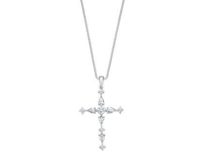 Giloy-Bellaluce Bella Luce Kette mit Anhänger Kreuz Weißgold 45cm mit Brillanten 0,200ct – Halsschmuck Kette mit Anhänger aus 585 Weißgold.