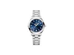 Omega Seamaster Aqua Terra 150M Automatik Edelstahl 30mm blaues Zifferblatt Metallband – Damenuhren Uhr mit Datum aus Edelstahl. Das Gehäuse ist rund und silber. Das Edelstahlarmband ist silber. Das Zifferblatt ist ein Index in blau.