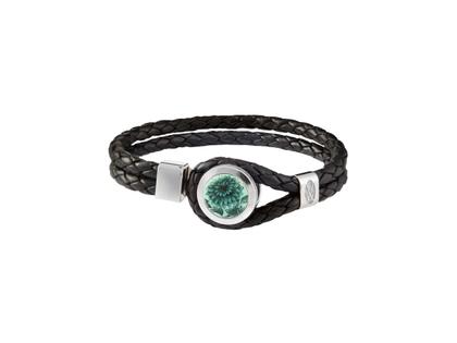 Meissen Lederarmband "The Original - Chrysantheme grün" Silber mit Meissener Porzellan – Armschmuck Armband in schwarz und aus 925 Silber, Leder und Porzellan.