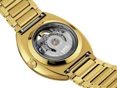 Rado DiaStar Original Skeleton Automatik Edelstahl Gelbgold-PVD 38mm skelettiertes Zifferblatt Metallband – Damenuhren Uhr ohne Datum aus Edelstahl und PVD beschichtet. Das Gehäuse ist oval und gelbgold. Das Edelstahlarmband ist gelbgold. Das Zifferblatt ist ein Index in grau. – Ansicht 4
