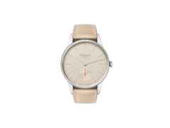 Nomos Glashütte Orion neomatik 36 Champagner Automatik Edelstahl 36mm beiges Zifferblatt beiges Lederband – Herrenuhren Uhr ohne Datum aus Edelstahl. Das Gehäuse ist rund und silber. Das Lederarmband ist beige. Das Zifferblatt ist arabisch Index und beige.