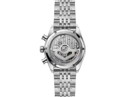 TAG Heuer Carrera Chronograph Automatik Edelstahl 39mm silberfarbenes Zifferblatt Metallband – Herrenuhren Chronograph aus Edelstahl und Keramik. Das Gehäuse ist rund und silber. Das Edelstahlarmband ist silber. Das Zifferblatt ist ein Index in silber. – Ansicht 3
