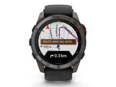 Garmin fenix 8 Pro 51mm MicroLED faserverstärktes Polymer Titan carbongrau beschichtet schwarzes Silikonband – Herrenuhren Uhr Multifunktion aus DLC beschichtet, Kautschuk und Titan. Das Gehäuse ist rund und schwarz. Das Kautschuk / Kunststoff / Silikon Armband ist schwarz. Das Zifferblatt ist digital und schwarz. – Ansicht 2