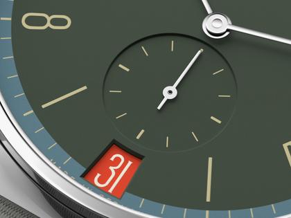 Nomos Glashütte Tangente 38 Datum "175 Years Watchmaking - Lakritze" Handaufzug Edelstahl graues Zifferblatt graues Textilband Glasboden – Herrenuhren Uhr mit Datum aus Edelstahl. Das Gehäuse ist rund und silber. Das Textilarmband ist grau. Das Zifferblatt ist arabisch Index und grau. – Ansicht 6