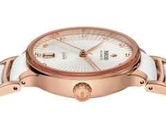 Rado Centrix Diamonds Automatik Edelstahl Roségold-PVD 35mm weißes Zifferblatt mit Brillanten Metallband – Damenuhren Uhr mit Datum aus Edelstahl, Keramik und PVD beschichtet. Das Gehäuse ist rund und roségold. Das Keramikarmband ist weiß. Das Zifferblatt ist ein Index in weiß. – Ansicht 3