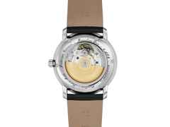 Frederique Constant Classics Heart Beat Moonphase Date Automatik Edelstahl 40mm silbernes Zifferblatt schwarzes Lederband – Herrenuhren Uhr ohne Datum aus Edelstahl. Das Gehäuse ist rund und silber. Das Lederarmband ist schwarz. Das Zifferblatt ist römisch und silber. – Ansicht 2