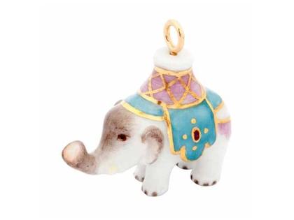 Meissen Anhänger Elefant Decke türkis – Anhänger Anhänger ohne Besatz aus 750 Gelbgold, Porzellan und und .